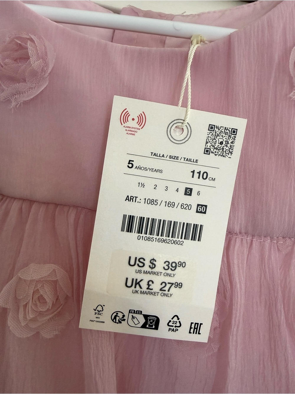 ZARA Pink Tiered Rose Appliqué Party Dress - Picture 3 of 3
